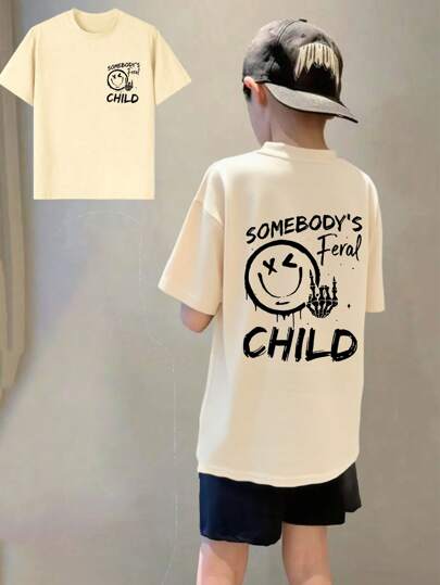 Tween Boys' Casual Funny Print Round Neck Short Sleeve T-Shirt, Summer Top