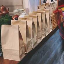 50/100 bolsas de papel kraft marrón, bolsas de embalaje duraderas para regalos de fiesta, aperitivos, galletas, hamburguesas, adecuadas para pequeños negocios, comestibles, almuerzos, recuerdos de fiesta, para llevar, aplicables para fiestas, bodas, cenas de verano, vuelta al cole, Día Nacional, Halloween, Navidad