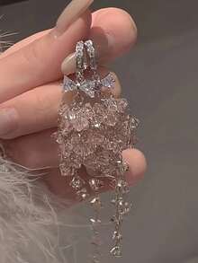 Elegant Luxury Drop & Dangle Earrings With Pink Artificial Crystal Fringe, Versatile For Daily And Party Occasions, Novelty Earrings - 粉色 - 查看 2