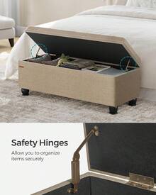 Storage Ottoman, Storage Bench, Tufted Entryway Bedroom Bench, 17.7 X 46.5 X 17.7 Inches, Hinges Easy Lid Operation, Wooden Legs, Linen-Look Cover, Loads 330 Lb, Camel Brown ULOM070K01,8059561 - 卡其色 - 查看 9