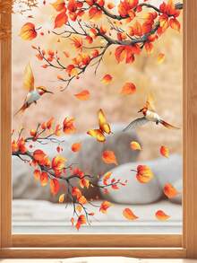 1pc Autumn Maple Leaf Window Sticker, Home Decor Sticker, Reusable Glass Sticker, Asymmetrical Shape Removable, Suitable For Home, Bathroom, Party, Store Decoration, Thanksgiving - Multicolor - View 8