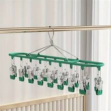 1pc Stainless Steel Sock Clip With 10-20 Clips, Balcony Drying Rack, Multi-Clip Stainless Steel Anti-Wind Anti-Slip Underwear Clothes Drying Rack Clothespins
