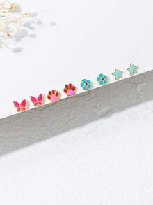 1 对 18K 镀金不锈钢花朵、星星、蝴蝶和爪形耳钉，螺丝后盖，适合女士和女孩日常佩戴、周末约会、生日派对、友谊礼物 - 彩色 - 查看 1