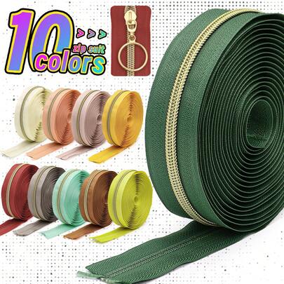 1 Set: 4.5m #5 Colorful Zipper + 10pcs Zipper Pulls, Suitable For Repairing Bags, Sewing Replacement, Multi-Color Available