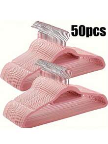 Premium Velvet Hangers 50 Pack Heavy Duty - Non-Slip - Velvet Suit Hangers Light Pink - Rose Gold Swivel Hook, Space Saving Hangera ,Suitable For Home Storage And As A Party/Holiday Gift - 粉色 - 查看 1