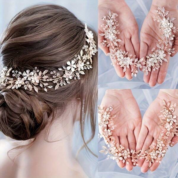 1pc Elegant Glass Hair Band, Wedding Bridal Hair Accessories, Suitable For All Seasons
