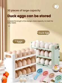 6 Packs 3-Tier Foldable Plastic Egg Holder, Non-Slip, Refrigerator Organizer For Eggs, Cabinet Egg Dispenser, White Egg Storage Holder - With Counter, Holds 30 Eggs, Tilting Design, Kitchen Organizer, Space-Saving Refrigerator Storage Area On The Side Door For Kitchen Organization - Ideal For Kitchen, Refrigerator, Cabinet, Egg Storage, Home Decor, Party & Christmas Storage - Multicolor - View 1
