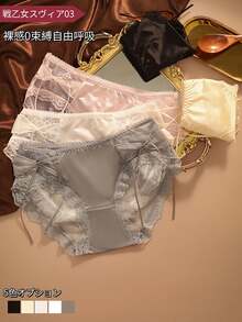Women's Luxury Satin Lace Panties, Set Of 5, 5 Colors - 混合色 - 查看 1