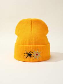 Unisex Spider Web Embroidered Knit Beanie Hat, Suitable For Holiday And Daily Wear