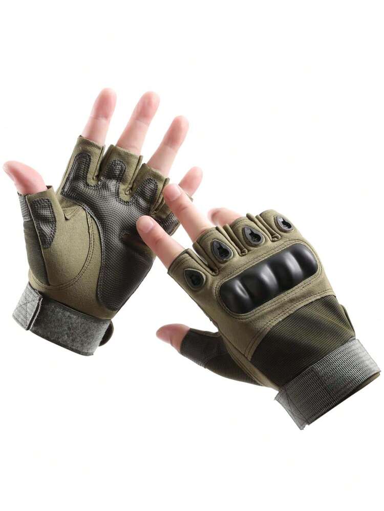1 Pair Half Finger Protective Motorcycle/Outdoor Cycling Gloves - Army Green - View 1