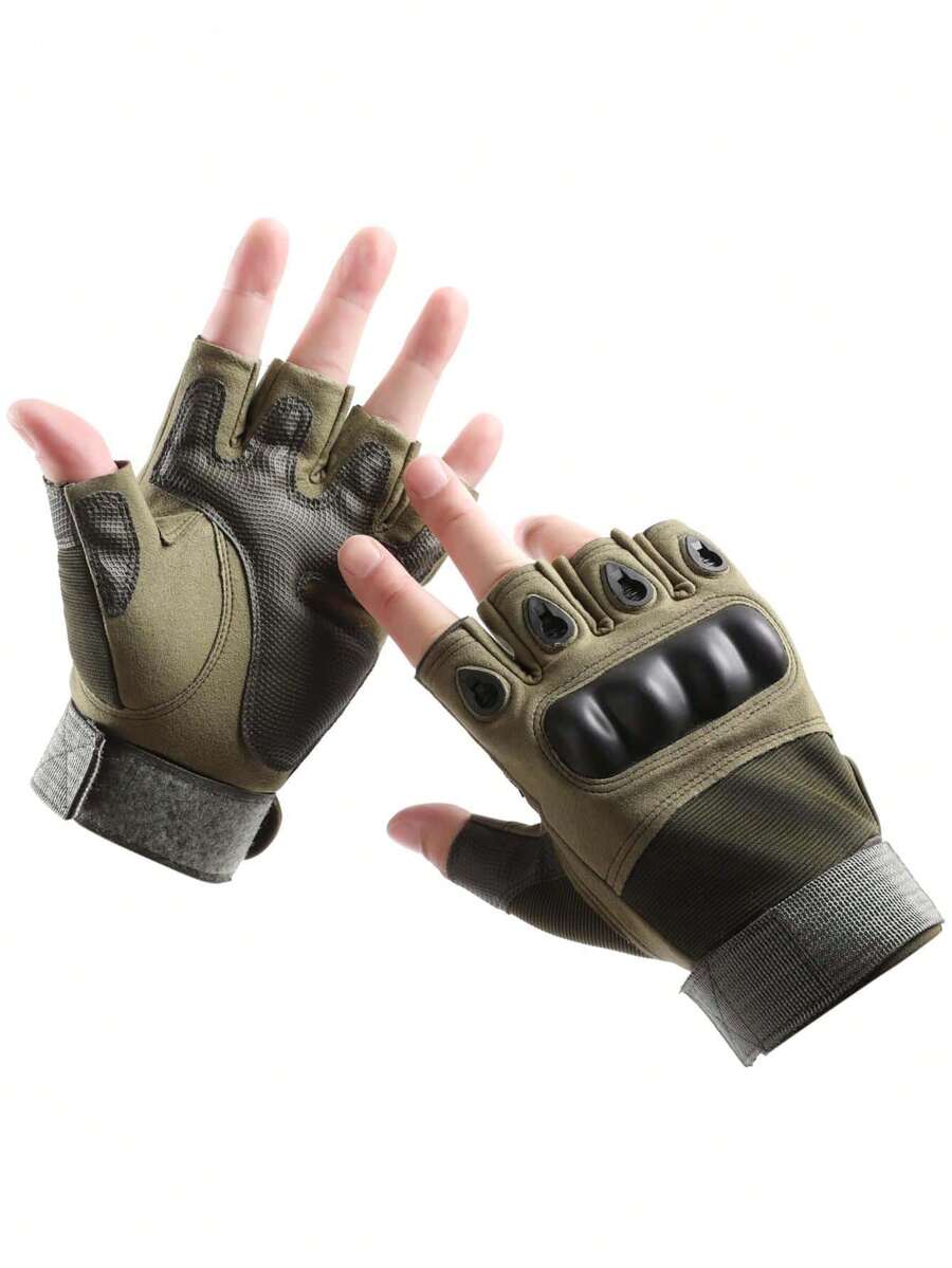 1 Pair Half Finger Protective Motorcycle/Outdoor Cycling Gloves - Army Green - View 1