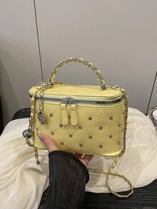 批发女士2025新款时尚水钻花朵吊坠化妆盒迷你口红单肩包斜挎包