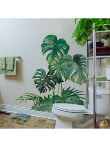 水彩龟背竹棕榈叶墙贴，适用于儿童房育儿室 | 热带植物墙贴套装 | 可移除易剥粘贴，适用于客厅、卧室 | 波西米亚风植物装饰 - 彩色 - 查看 4