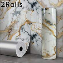 2 Rolls Glossy Marble Effect Self-Adhesive Wallpaper, Full-Coverage Decorative Wall Stickers, Home Renovation Foam Wallpaper, Suitable For Living Rooms, Bathrooms, Kitchens And Dormitories. 40cm*3m / 15.75 Inches*118.11 Inches. - Multicolor - View 13
