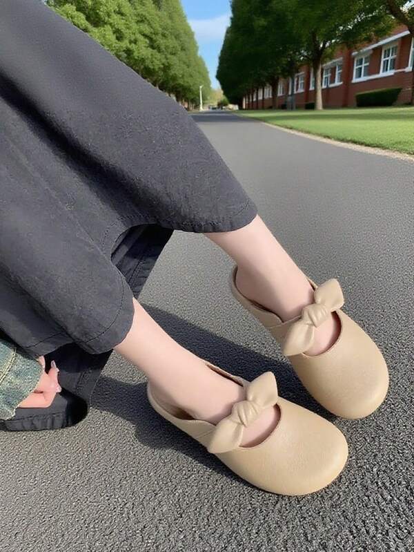 Coffee Color Flats House Ladies Slippers Decorated With Bows Platform Black Shoes Women Slip On Shoes Fall Shoes Women Clogs