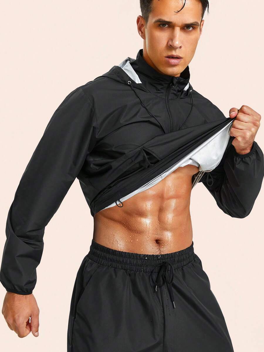 TAILONG Sauna Jacket For Men Sweat Jacket Zipper Hoodie Sauna Suit For Workout - Black - View 1