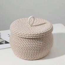 Round Woven Storage Basket With Lid - Decorative, Portable Home Organizer For Living Room, Bedroom, Kitchen - Mixed Colors, Under 3.2 Cu Ft Capacity, Ideal For Holiday Decor, Basket Storage | Decorative Storage Basket | Woven Construction, Basket Storage - Storage Box - View 8