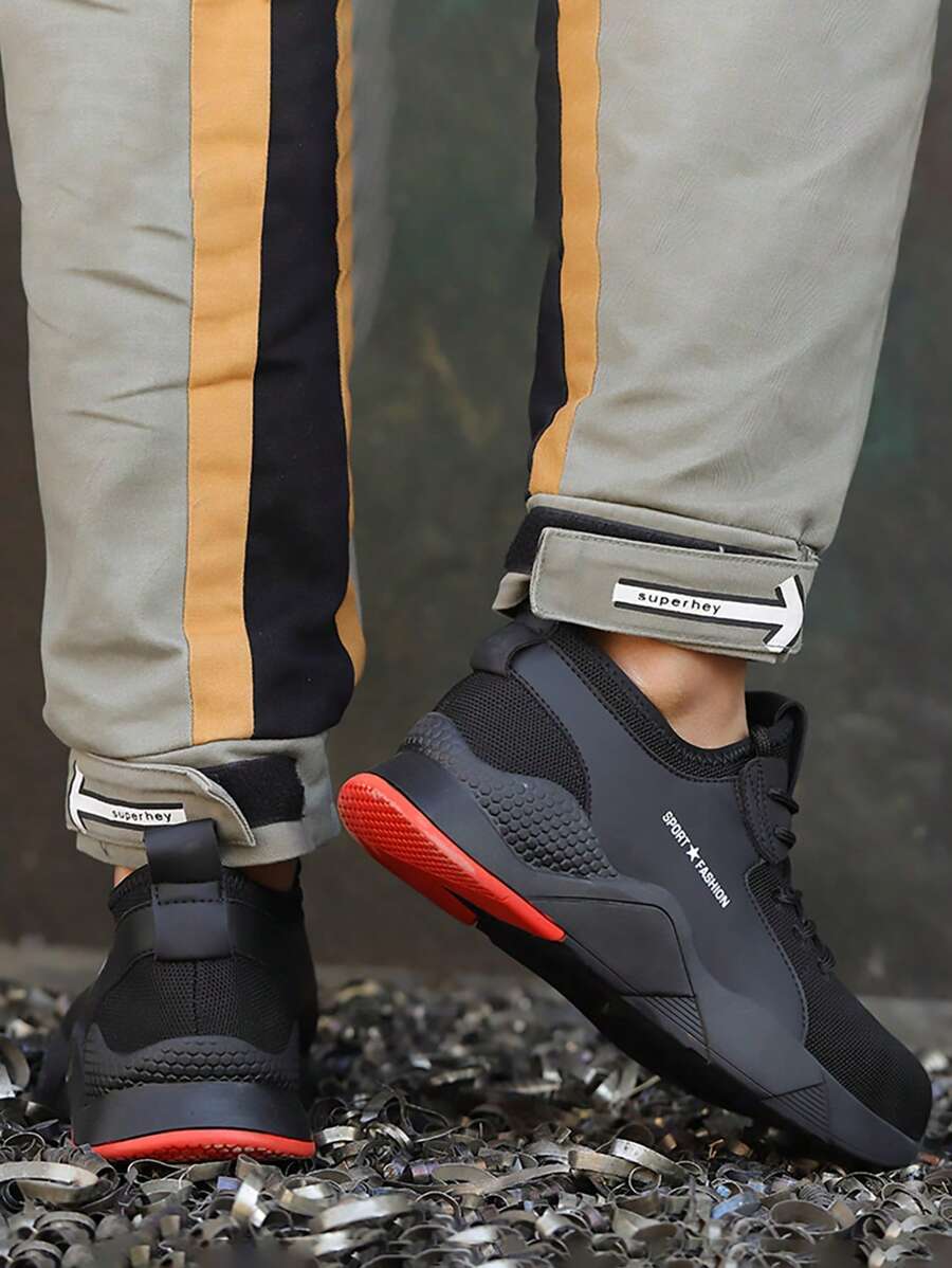 1 Piar Sapatos respiráveis com biqueira de aço para homens, sola de borracha, biqueira de aço, tênis, botas, tênis de trabalho leves, pretos, antiderrapantes, à prova de furos, proteção industrial, calçados de trabalho para mulheres, armazéns, fabricação, jardineiros