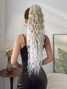 26 Inch Wavy Curly Elastic Claw Ponytail Hair Extensions, Heat Resistant, Black - Beige Ombre - View 10