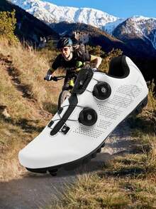 专业骑行鞋，MTB越野户外山地自行车鞋，男女通用，适用于各种地形自行车运动鞋，防滑耐磨，轻便透气，可调节双旋转扣，GL美观时尚，徒步鞋 - 白色 - 查看 4