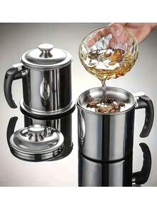 1/2pcs Stainless Steel Kitchen Grease Container With Strainer - Easy Pour Handle, Durable Cooking Oil And Grease Storage Jar, Food Strainer, Essential Kitchen Accessories For Home Or Restaurant Use, Kitchen Grease Can Oiler - Nhiều màu - Xem 3