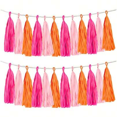 15 stuks/pak levendige roze en oranje kwastjeskransbanners - ideaal voor verjaardags-, Halloween-, kerst- en bruiloftsfeestdecoraties, feestelijke gelegenheden en woondecoratie, kwastjesdecoraties