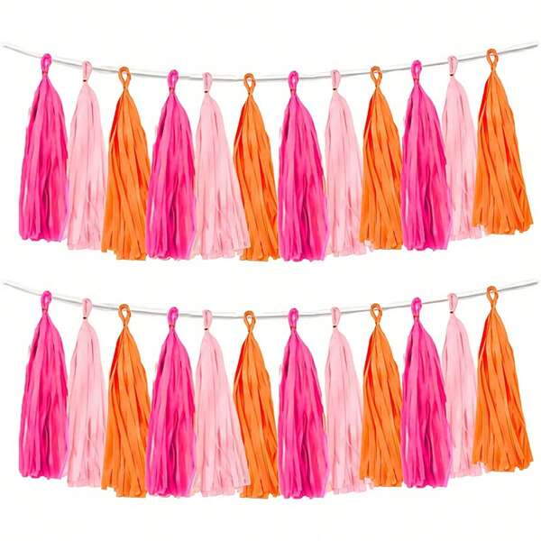 15 piezas/Paquete de borlas brillantes de color rosa y naranja - Ideal para decoraciones de fiesta de cumpleaños, Halloween, Navidad y bodas, celebraciones festivas y decoración del hogar, decoraciones de borlas