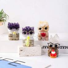 1PC Natural Crystal Gemstone Pets DIY Handmade Crystal Carving Hedgehog Fengshui Sculpture For Pet Memorial Ornament Home Garden Christmas Gift - Glasses Doll - View 9