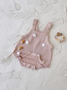 新生女宝宝甜美毛绒粉色针织连体衣，春秋季