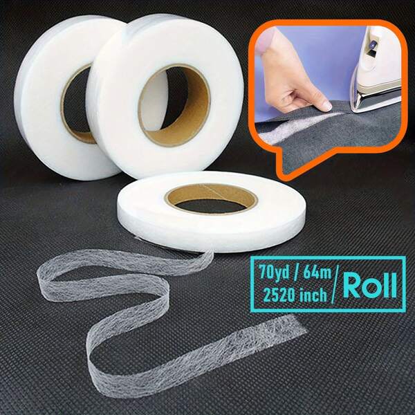 1 rollo - 2520 pulgadas de largo x 70 yardas de ancho de cinta de entretela fusible de doble cara no tejida, para costura DIY, manualidades, sombreros y prendas - material de nylon blanco, suministros de costura
