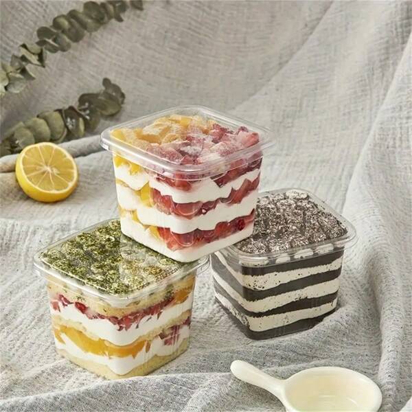 10 Pcs Plastic Mousse Cake Packaging Boxes, Bakery Pastry Boxes, Transparent Food Containers For Cakes, Fruits, And Mousse - Clear Boxes For Bakeries, Catering, And Events