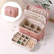 New Luxury Printed Jewelry Organizer Box, Artificial PU Leather, Large Capacity Multi-Layer Partitioned Storage Box, Premium Jewelry Box With Floral Pattern Leather, Bracelet Storage Box, High-End Jewelry Ring Watch Double Layer Accessory Box - Multicolor - View 10