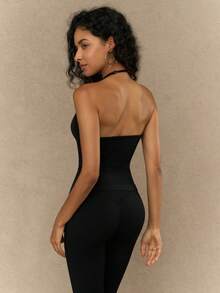 Yefecy 2Pcs Impact Gym Set For Women,Backless Tank Tops High Waist Scrunch Seamless Leggings Gym Suit Fitness Clothes Activewear Workout Sets - Black - View 3