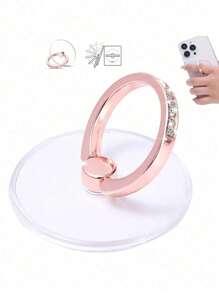 1pc Transparent Crystal Rhinestone Phone Ring Holder, Round Metal Rotating 360° Desktop Phone Stand, Universal Compatible With Apple/Android Phones, Birthday/Family/Friends Gift, Phone Grip, Phone Accessories