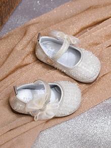 Infant Fashion Flats, Baby Spring/Summer Toddler Shoes, Shiny Bowknot Princess Shoes For Girls, Suitable For Party, Formal Wear, Vacation - Silver - View 6
