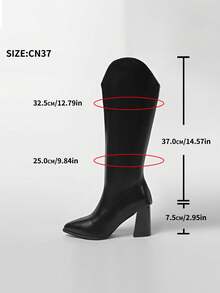 SHEIN ICON 搭配上衣的理想之选，2024秋季新款女士粗跟黑色靴子，V型缺口设计长靴，短款马靴风格，百搭，派对必备 - 黑色 - 查看 12