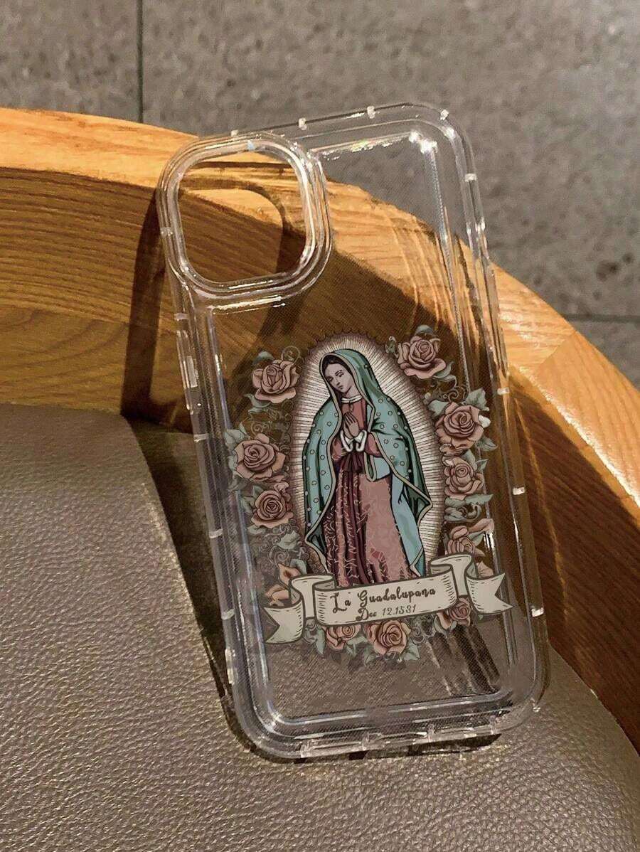 Women's Floral Virgin Mary Print Clear Case Suitable For IPhone17/IPhone17 Air/IPhone17 Pro/IPhone17 Pro Max/16 Pro Max/15 Pro Max/14 Pro Max/13 Pro Max/12 Pro Max - 無色 - 查看 1