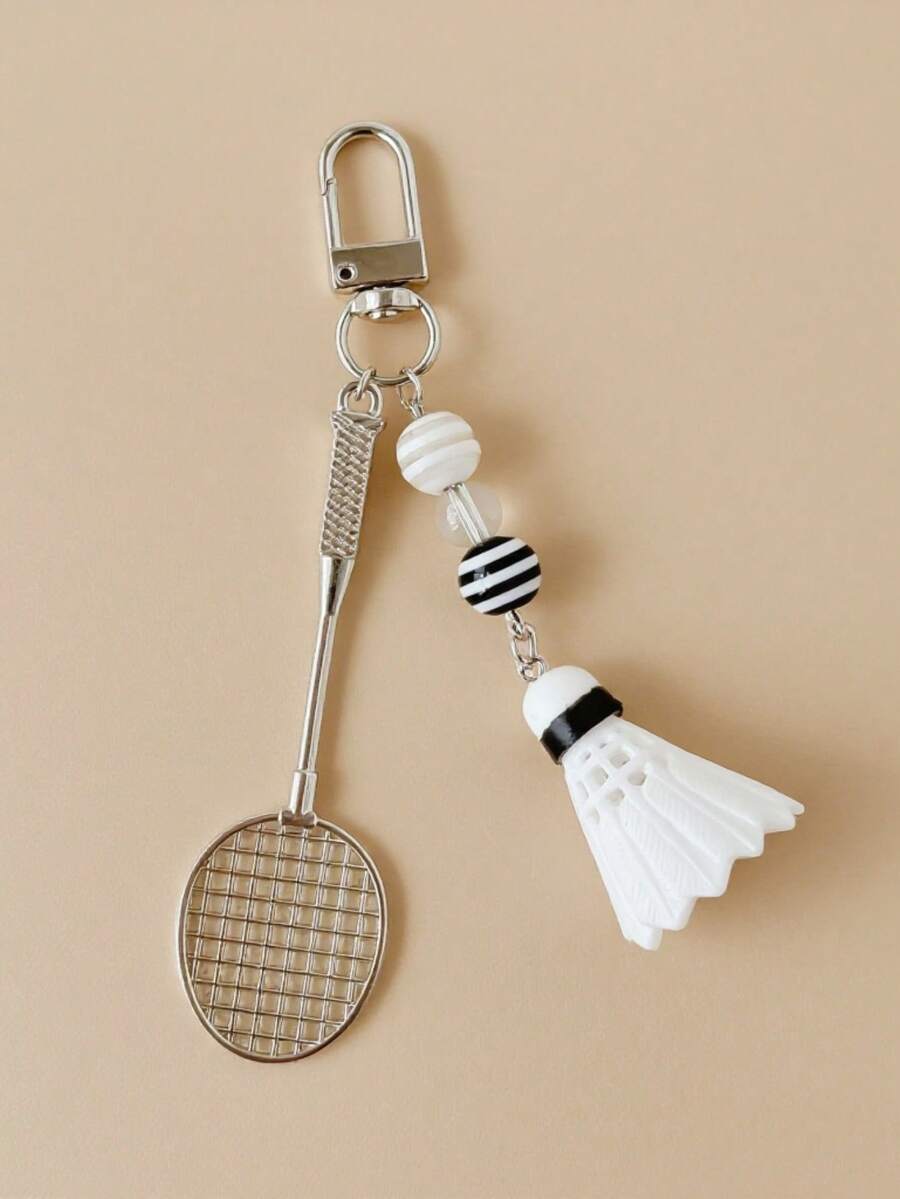 1pc Women Minimalist Badminton Racket Keychain Creative Badminton Accessory Small Bag Charm Gift For Badminton Lovers Keychain For Bag Car Accessories For Women - Multicolor - View 1