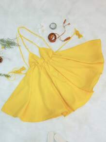Sexy Backless A-Line Mini Dress, Butter Yellow Spaghetti Strap Dress, Suitable For Vacation, Back To School Party, Homecoming, Halloween Costumes #GalaNight