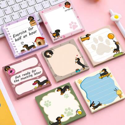 3/9 Cute Dachshund Sticky Notes - 9 Adorable Designs With Playful Phrases, Tear-Off Square Notes, Suitable For Office, Home, School - Creative Stationery Gift For Dog Lovers, Office Supplies | Cartoon Dog Illustrations | Vibrant Designs