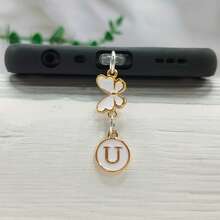 1 件双面圆形字母 A-Z 和蝴蝶吊饰防尘塞，DIY 金属手机装饰