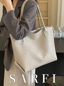 高端时尚仿编织工艺设计女士手提包，简约风格纯色单肩包，休闲百搭夏季新款校园单肩包，适合大学生日常逛街出行，轻便大容量收纳学生手提包，