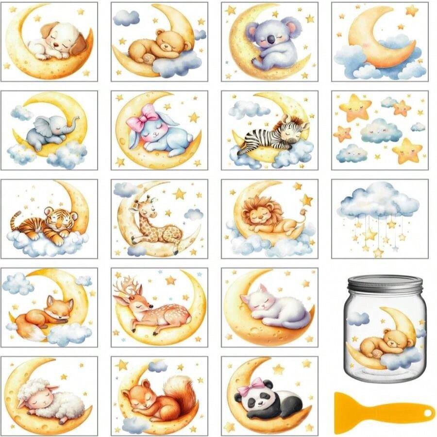 GLOBLELAND 18 Sheets Peacock Flowers Transfer Stickers 39x36inch Animals Colorful Transfer Decal Rub On Transfer For Cup Decal Vase Glass Art Crafts Decorations - Động vật mặt trăng - Xem 1