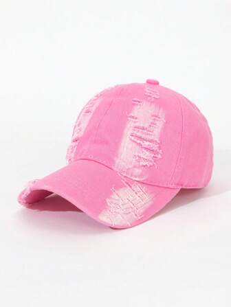 1pc Fashionable Distressed Frayed Brim Casual Soft Top Baseball Cap, Suitable For Daily Matching