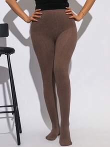 1 双女士薄款粗针织紧身裤，轻盈燕麦白色紧身裤，适合春秋季节