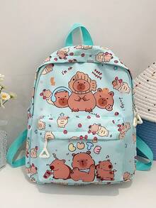 1 件可爱水豚背包 - 卡通动物印花，休闲风格，返校背包，带拉链开合和可调节肩带，适合校园和旅行 - 彩色 - 查看 16