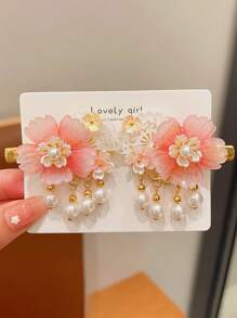 4pcs/Set Elegant Tassel Flower Goddess Style Girls Hair Clips, Chinese Style Costume Accessories, Suitable For Cosplay, Stage Performance, Festival Party, Gift, Palace Style Headdress