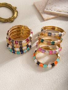 1 件时尚波西米亚风格锌合金和树脂彩色弹性手镯，适合女士 - 滴油款 - 查看 11