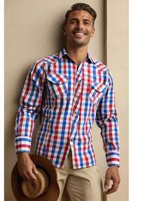 CAMISA MANGA LARGA SLIM DE CUADROS TIPO VAQUERA MUY COMODA Y ESPECIAL PARA DIAS DONDE SALES CON AMIGOS - Azul - Ver 1
