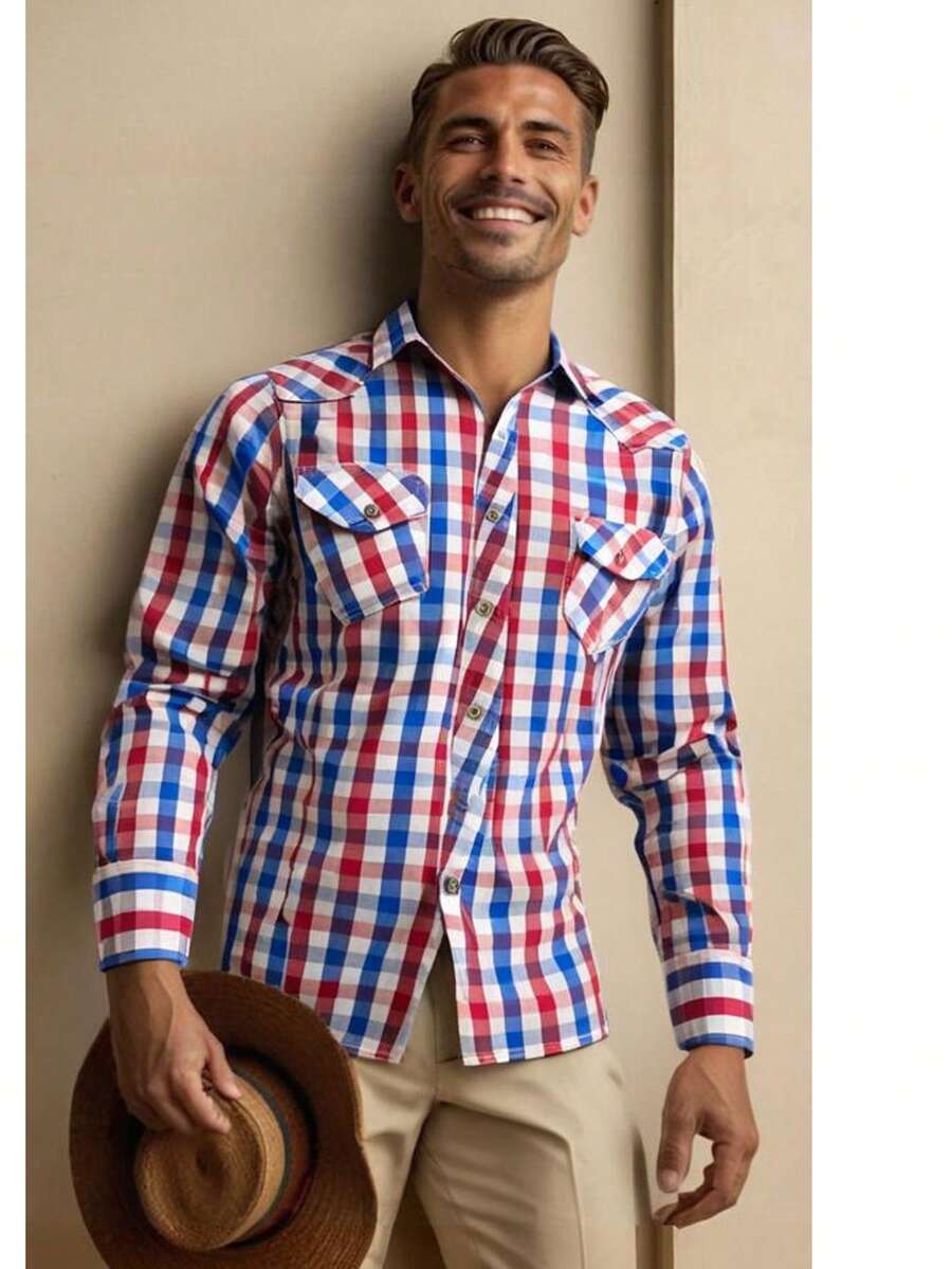 CAMISA MANGA LARGA SLIM DE CUADROS TIPO VAQUERA MUY COMODA Y ESPECIAL PARA DIAS DONDE SALES CON AMIGOS - Azul - Ver 1